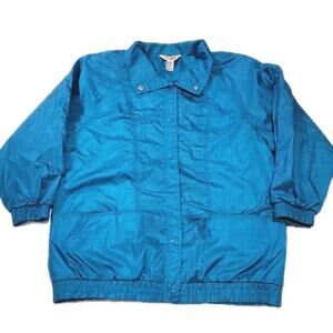 Vintage 90s Haband Windbreaker Jacket Women's Medium Turquoise Blue Nylon
